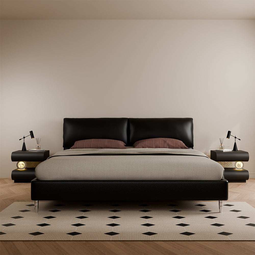 Modern Nightstand with Scratch-Resistant Leather & Smart Sensor Lighting