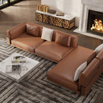 Load image into Gallery viewer, 110" Modern 4-Seater Leather Sofa Luxury Comfort with High-Density Foam Solid Wood Frame &amp; Brushed Stainless-Steel Accents
