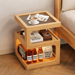 Load image into Gallery viewer, Modern Solid Wood Bedside Table with Fluted Glass Top Multi Layer Storage Nightstand
