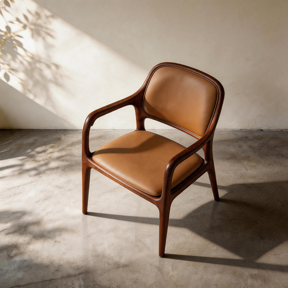 Modern Walnut Wood Dining Chair with Brown Upholstered Seat and Back 1 Piece