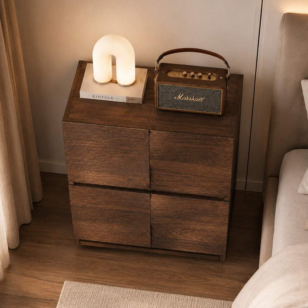 Modern Solid Wood Nightstand with Sculpted Drawer Design