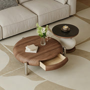 Modern Round Coffee Table Set with Storage Drawer and Sculptural Side Table