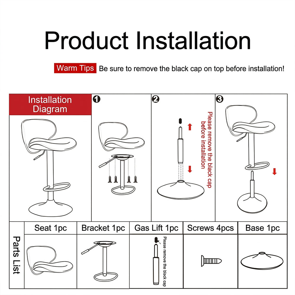 Modern Adjustable Swivel Bar Stool Brown Faux Leather Seat Black Metal Base Counter Height Bar Chair 1 Piece