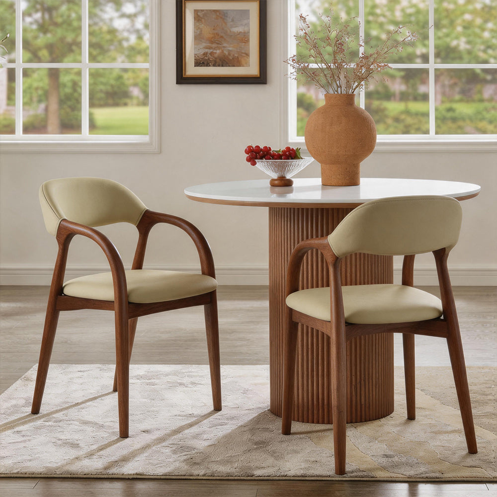 Modern Wood Dining Chair with Cream Upholstered Seat and Curved Arms 1 Piece