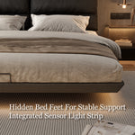 Load image into Gallery viewer, Contemporary Floating Platform Bed with LED Ambient Lighting &amp; Upholstered Headboard
