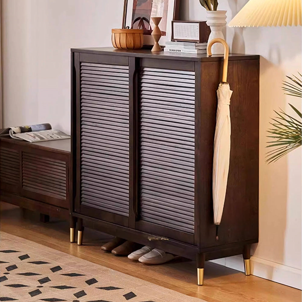 39.3'' Modern Wooden Louvered Door Shoe Cabinet Large Capacity Hidden Shoe Storage