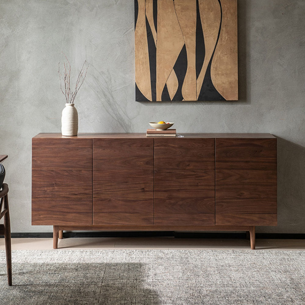 Modern Walnut-Tone Sideboard Minimalist Wooden Storage Cabinet