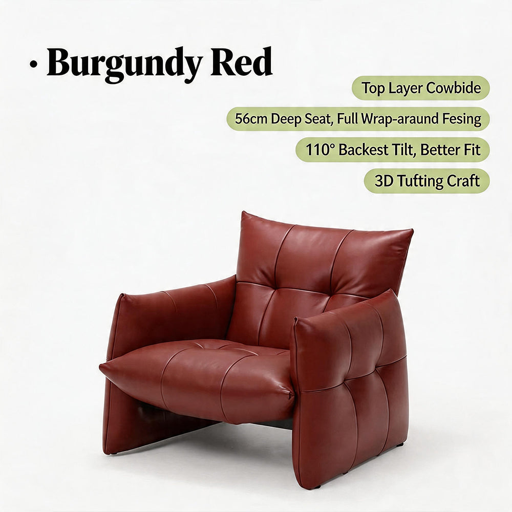 Modern Tufted Faux Leather Lounge Chair Deep Seat Accent Armchair with Sculptural Design
