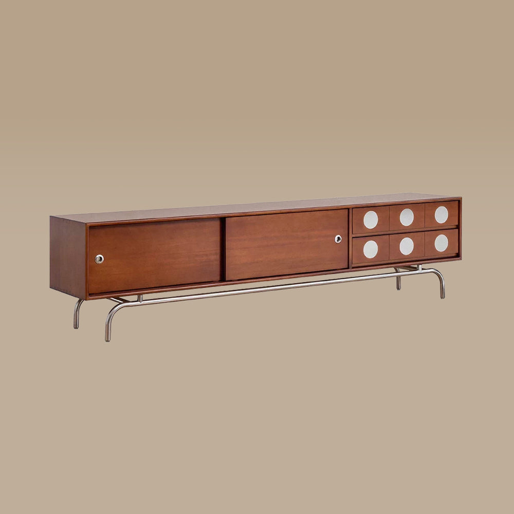 Walnut TV Stand Sliding Door TV Cabinet Spacious Storage Modern Style