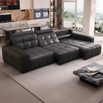 Load image into Gallery viewer, 130.7'' Modern Power Reclining Sectional Sofa Black Genuine Leather Deep Seat Electric Lounge Sofa with Chaise
