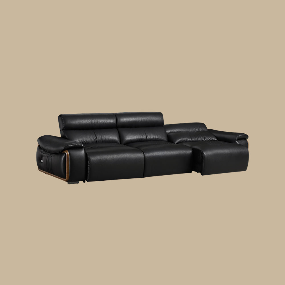 123.2'' Modern Power Reclining Leather Sofa Remote Control Adjustable Deep Seat Lounge Couch