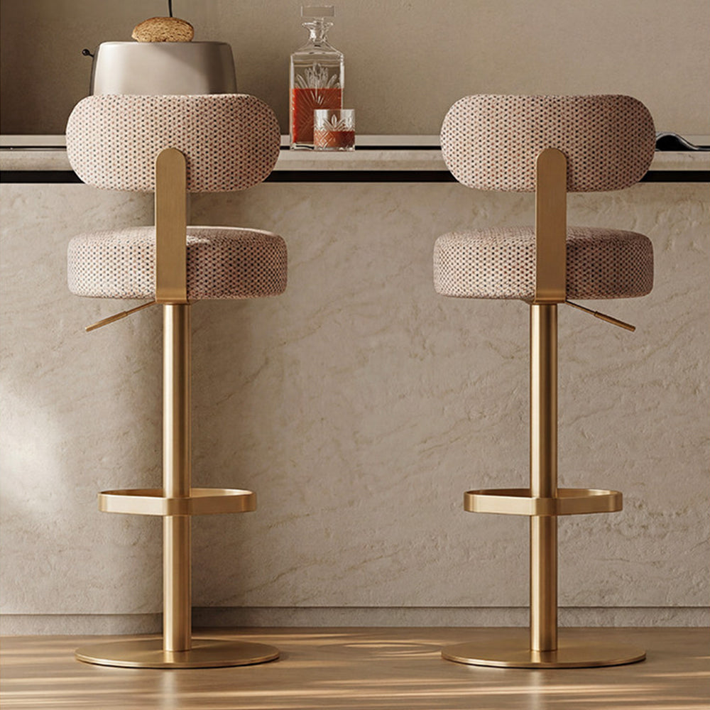 1 Piece Modern Upholstered Adjustable Bar Stool with Gold Metal Base