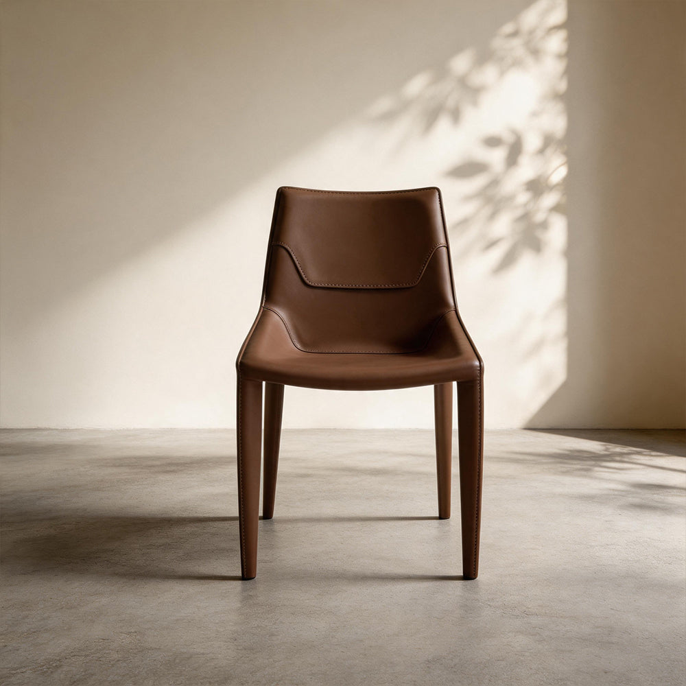 Modern Brown Leather-Look Dining Chair with Integrated Legs 1 Piece