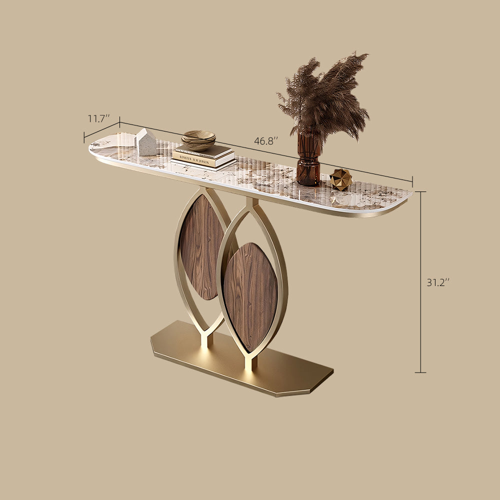 Modern Sintered Stone Entryway Console Table with Gold Metal Artistic Base