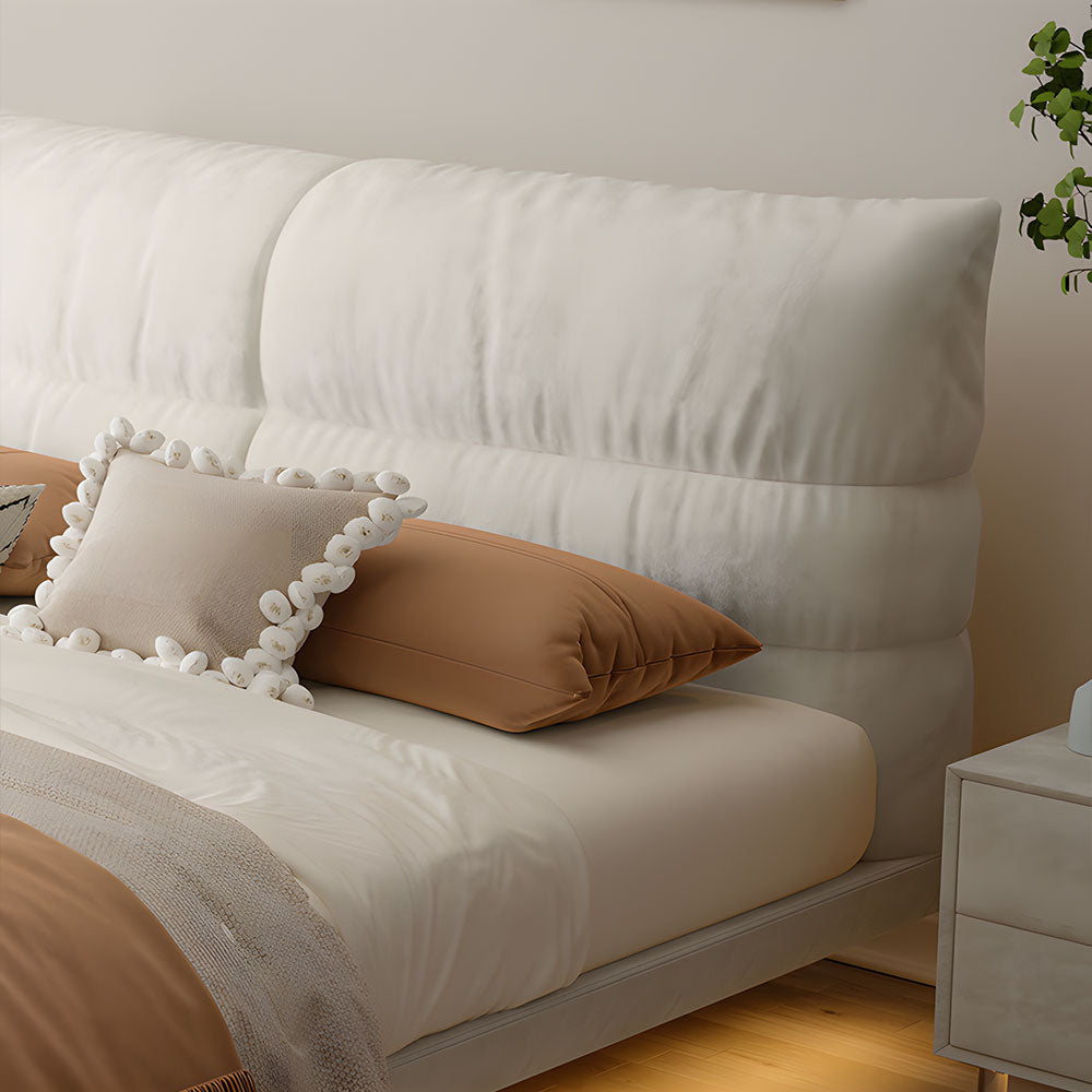 Modern Minimalist Bed with Elegant LED Lighting and Plush Upholstered Headboard for a Luxurious Bedroom Retreat