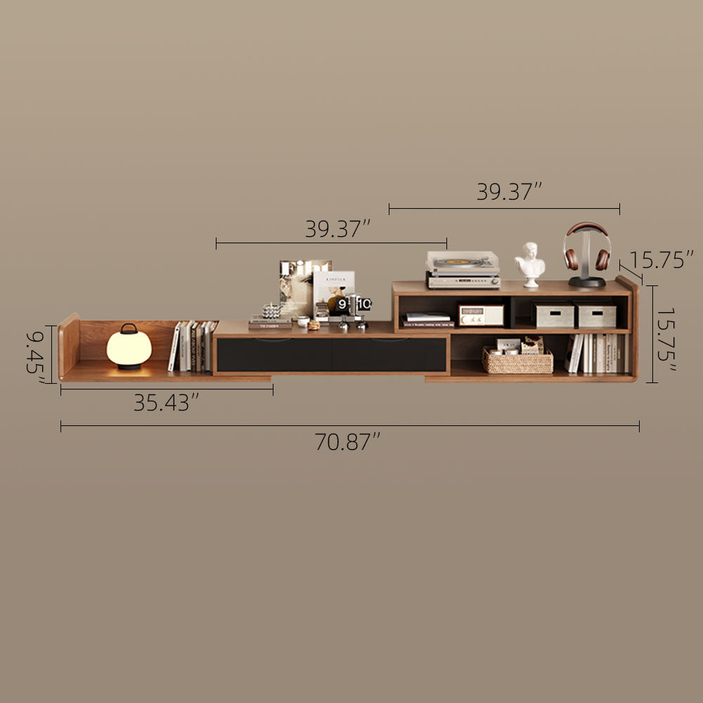 51'' Walnut Lift-Top Coffee Table with Hidden Storage Drawers and Open Shelves