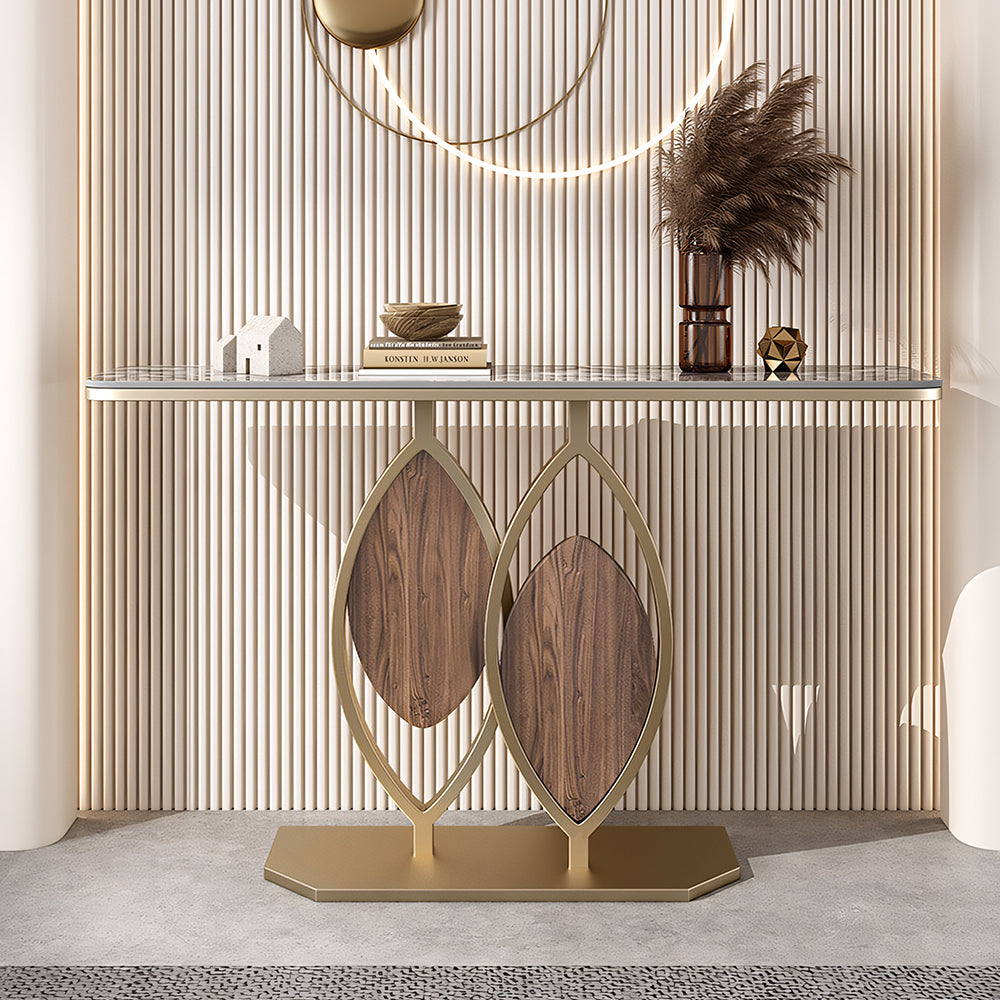 Modern Sintered Stone Entryway Console Table with Gold Metal Artistic Base