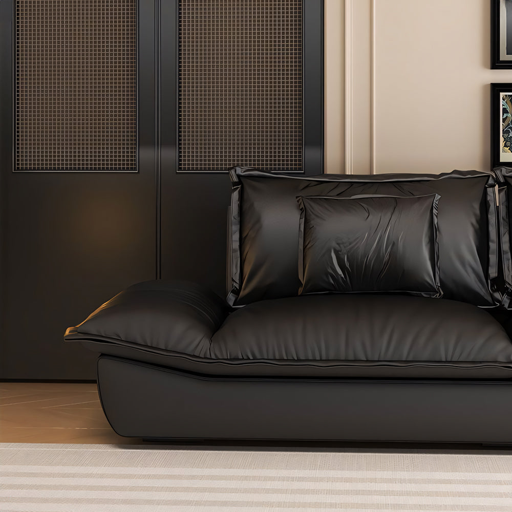 Modern Low-Profile Cat-Scratch Leather Sofa