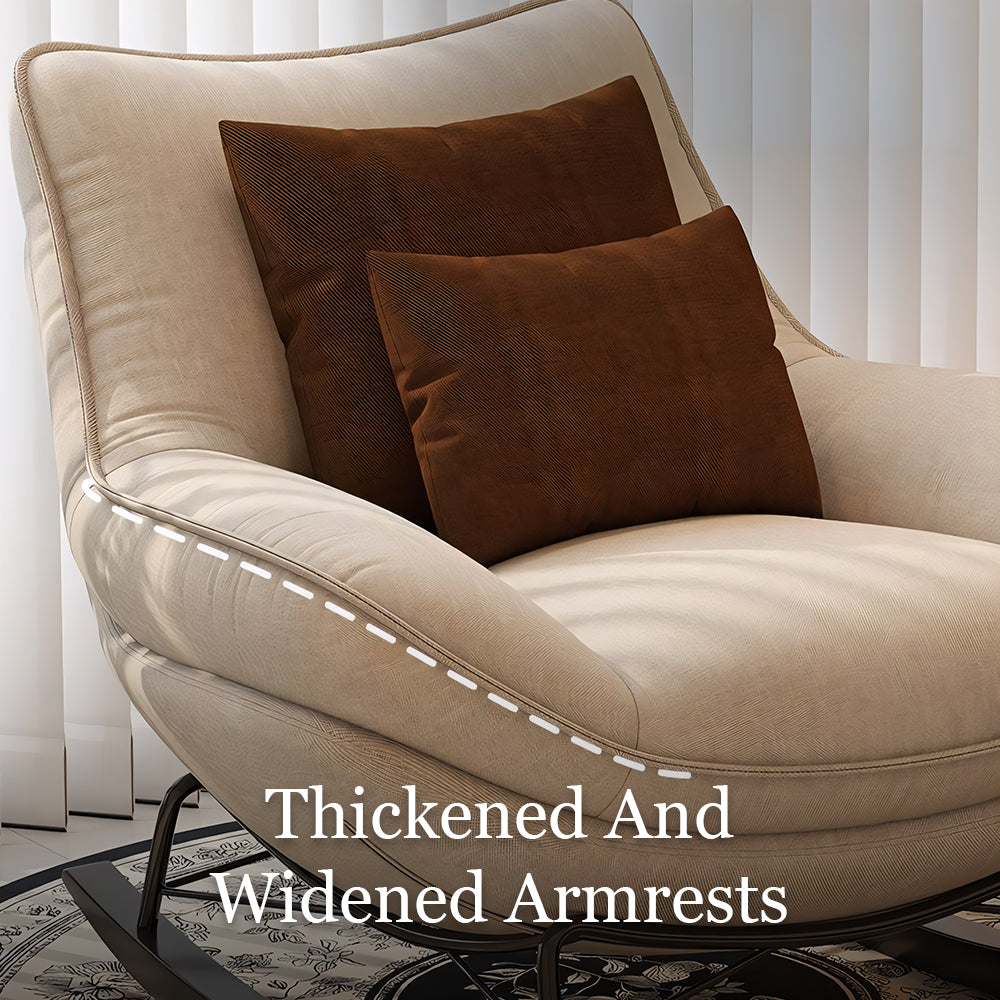 Modern Rocking Lounge Chair Upholstered Fabric Accent Chair with Curved Design and Metal Base