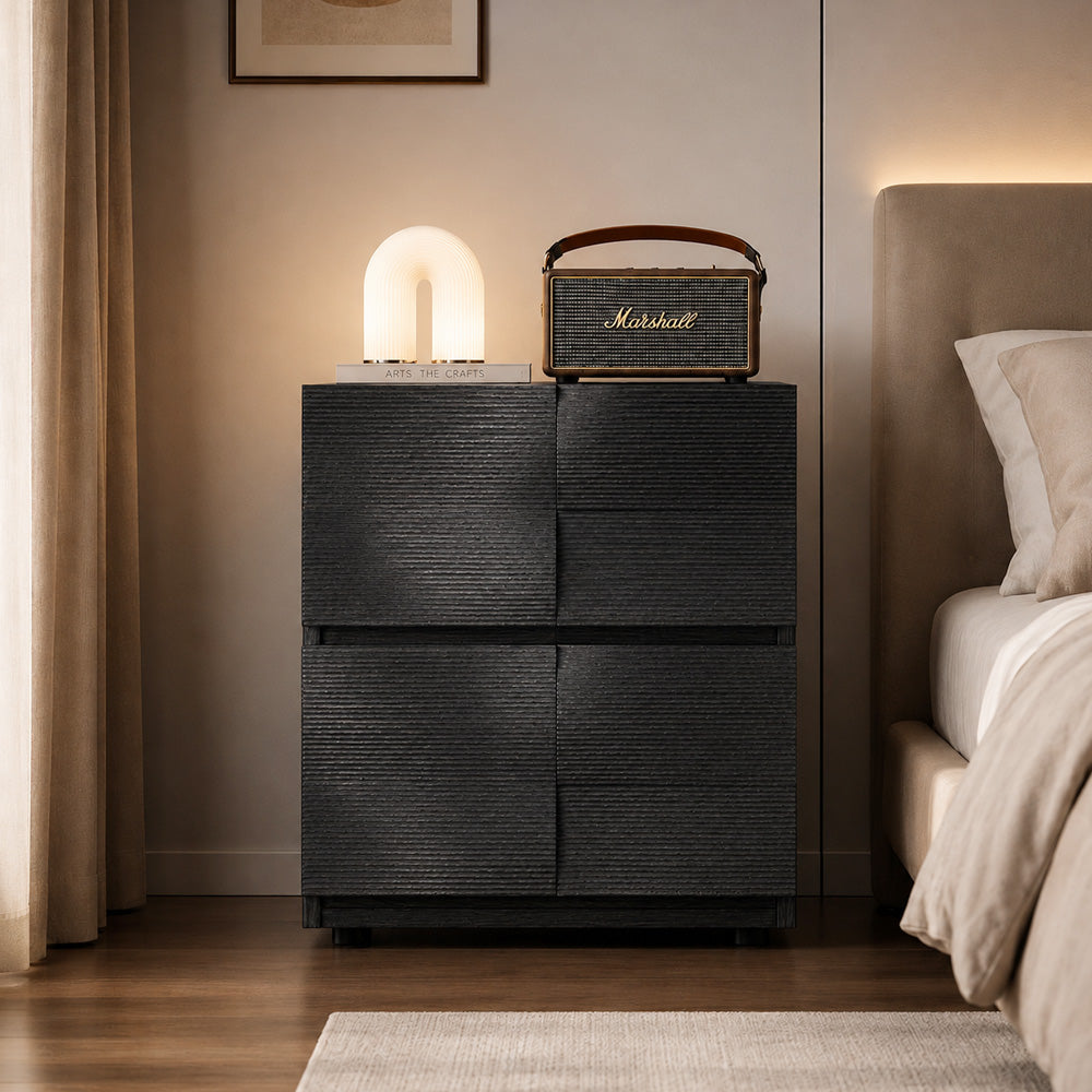 Modern Solid Wood Nightstand with Sculpted Drawer Design