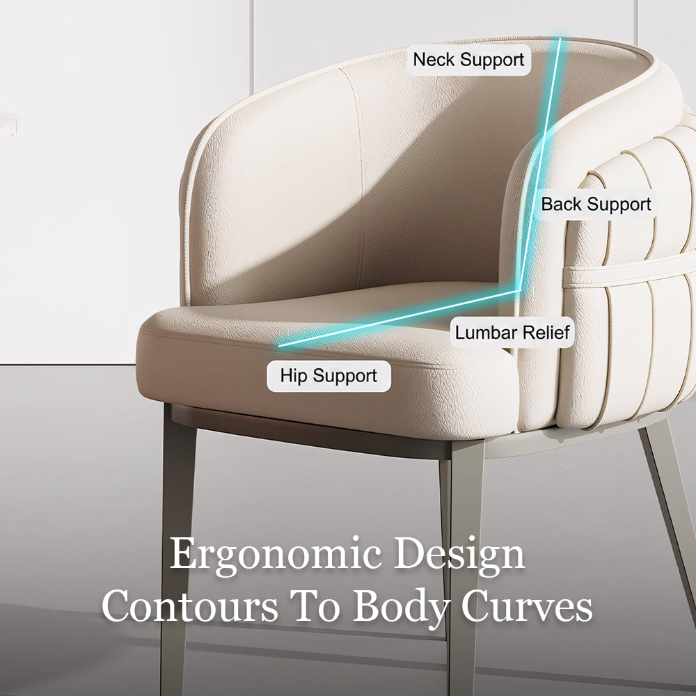 Set of 2 Modern Upholstered Dining Chair with Curved Backrest Cream Accent Chair Minimalist Dining Chair
