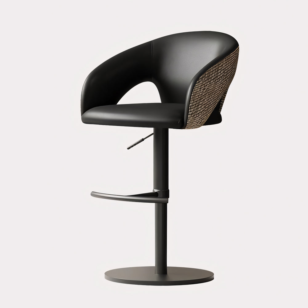 Modern Adjustable Swivel Bar Stool Faux Leather Seat Woven Back Counter Height Bar Chair with Metal Base 1 Piece