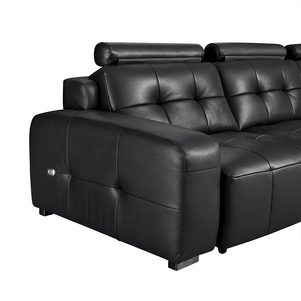 130.7'' Modern Power Reclining Sectional Sofa Black Genuine Leather Deep Seat Electric Lounge Sofa with Chaise