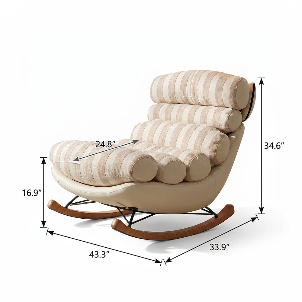 Modern Striped Rocking Lounge Chair with Plush Cushion and Solid Wood Rockers