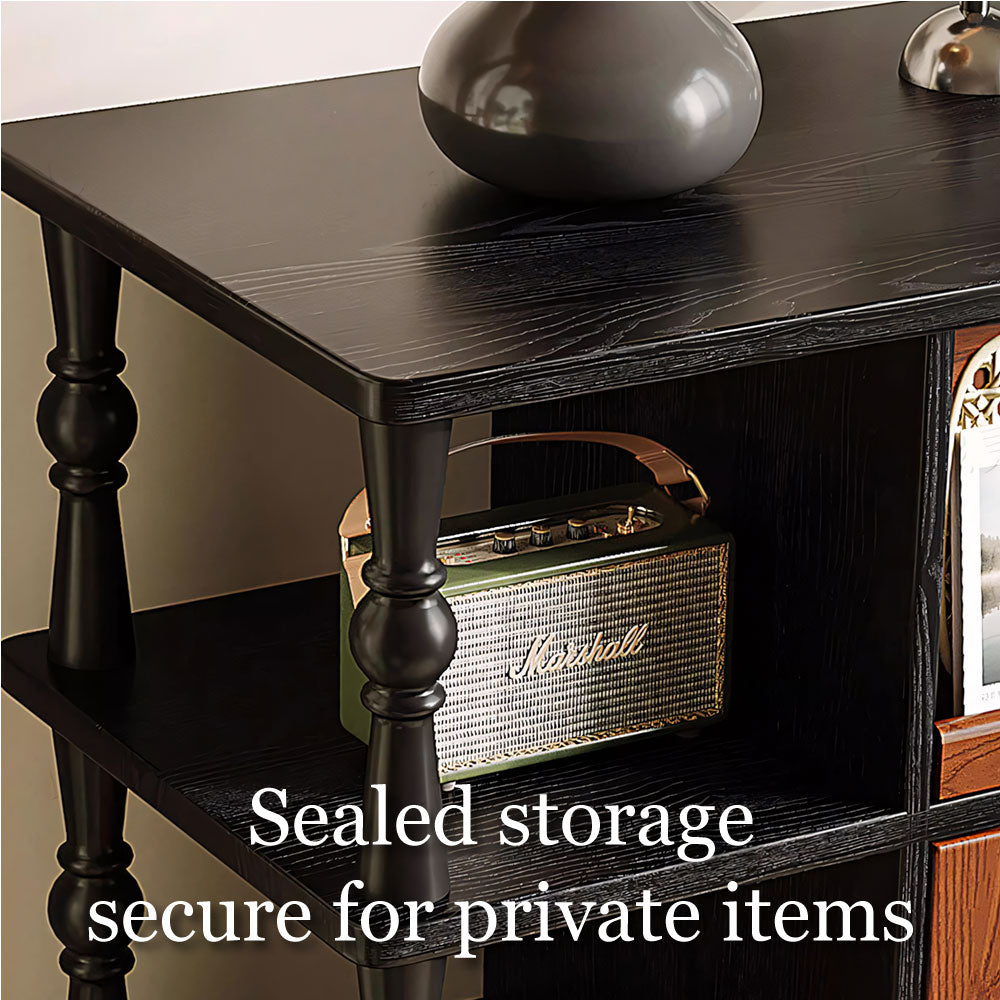 Modern Wooden Shoe Cabinet Entryway Storage with Woven Accent Doors & Open Side Shelves Multifunction Hallway Organizer