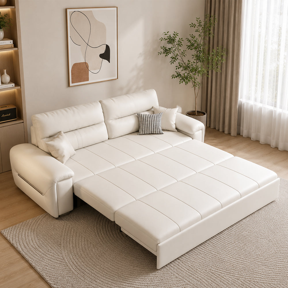 Modern Faux Leather Sofa Bed with Storage Convertible Couch for Living Room