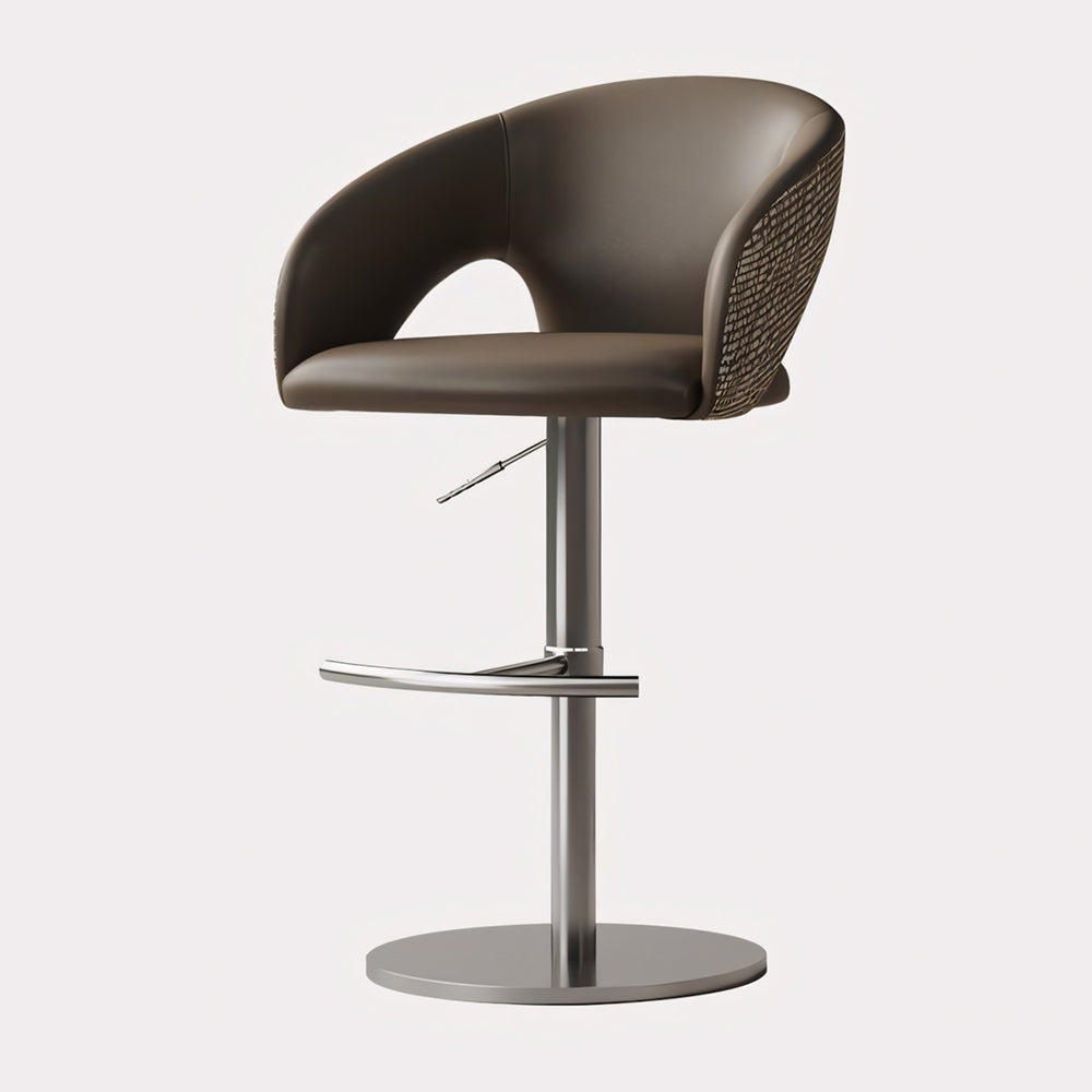 Modern Adjustable Swivel Bar Stool Faux Leather Seat Woven Back Counter Height Bar Chair with Metal Base 1 Piece