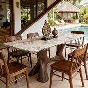 Modern Oval Dining Table with Porcelain Marble Top and Walnut