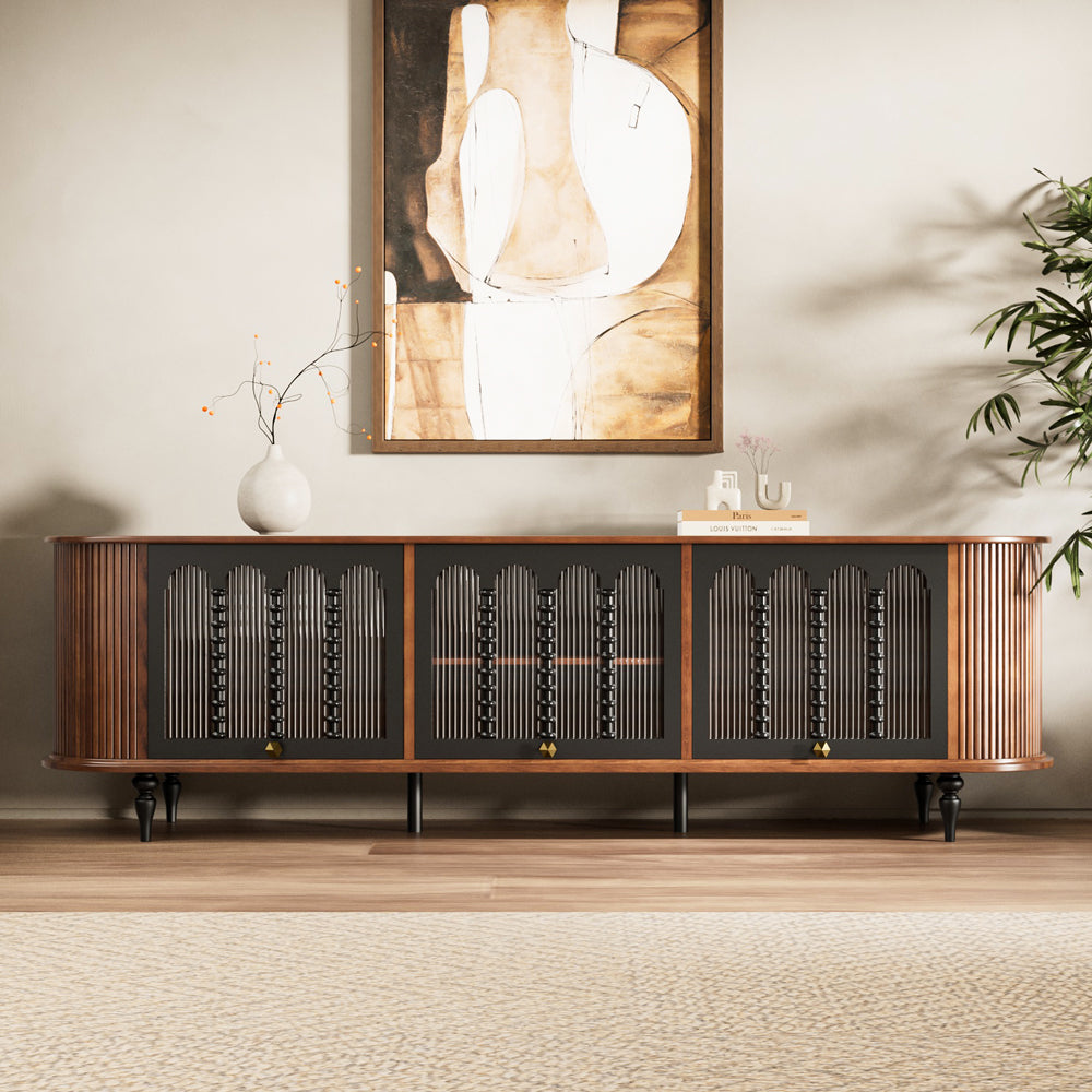 78" Flipper Glass Door Mid-Century Modern TV Stand