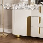 Load image into Gallery viewer, Sideboard Cabinet Modern Minimalist Ribbed Drawers Golden Base Marble Top Storage Unit
