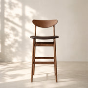 Modern Solid Wood Bar Stool with Upholstered Seat Minimalist Counter Chair 1 Piece