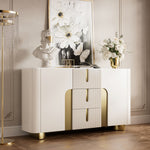 Load image into Gallery viewer, Sideboard Cabinet Modern Minimalist Ribbed Drawers Golden Base Marble Top Storage Unit
