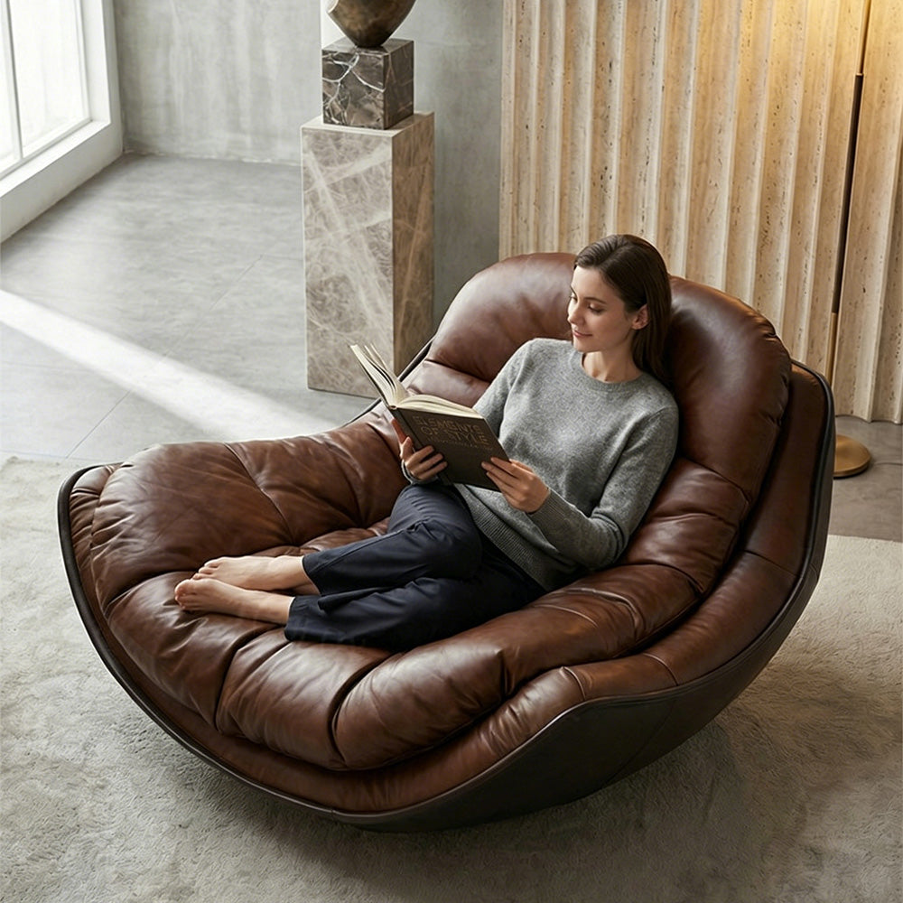 Modern Oversized Faux Leather Lounge Chair Deep Seat Lazy Sofa Accent Chair