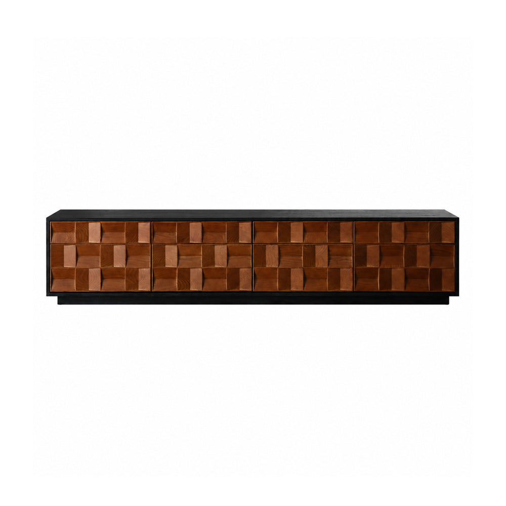 86.6'' Geometric 3D Pattern Walnut TV Stand Cabinet With Drawers