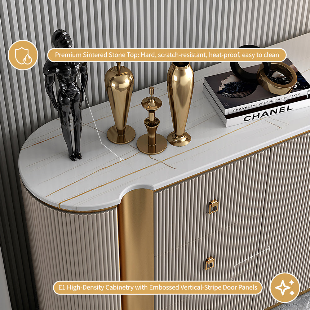 58.5'' Modern Luxe Sideboard with 3 Drawers Khaki & Gold Elegance