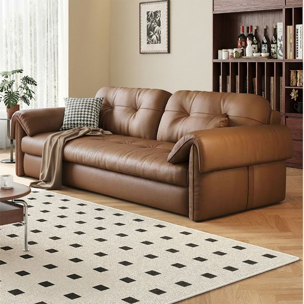 Contemporary Faux Leather Sofa Bed Sleeper Sofa with Hidden Storage & Metal Frame