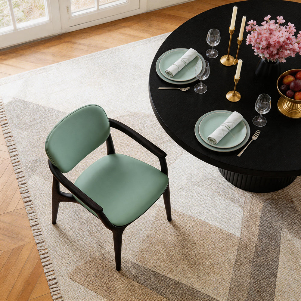 Modern Solid Wood Dining Chair with Green Upholstered Seat and Back 1 Piece