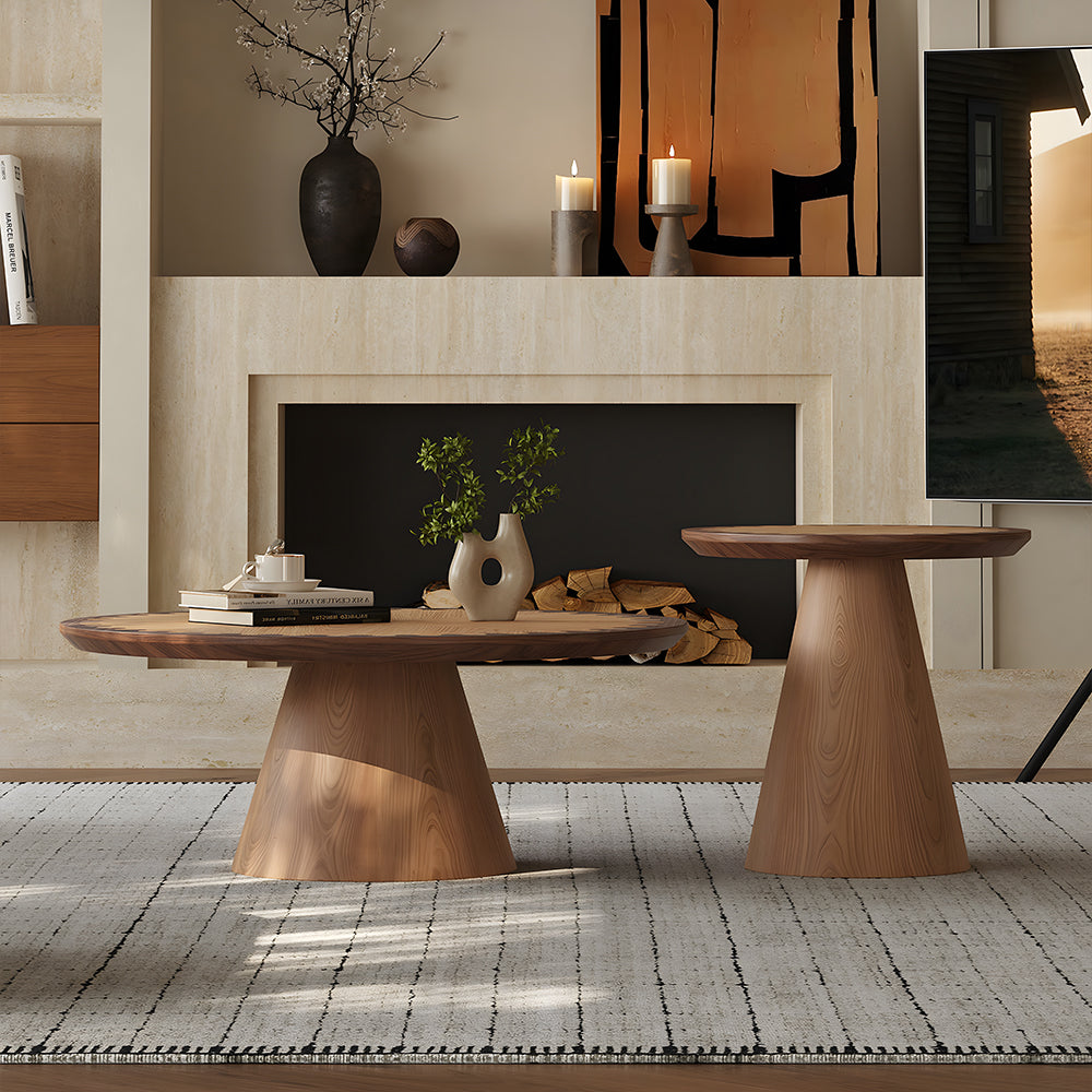 Modern Style Wooden Round Coffee Table Set for Living Room