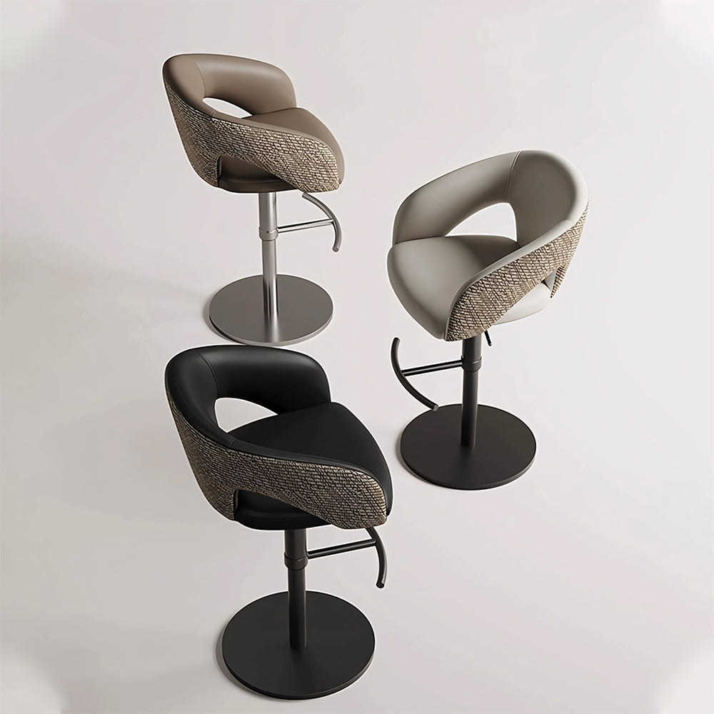 Modern Adjustable Swivel Bar Stool Faux Leather Seat Woven Back Counter Height Bar Chair with Metal Base 1 Piece