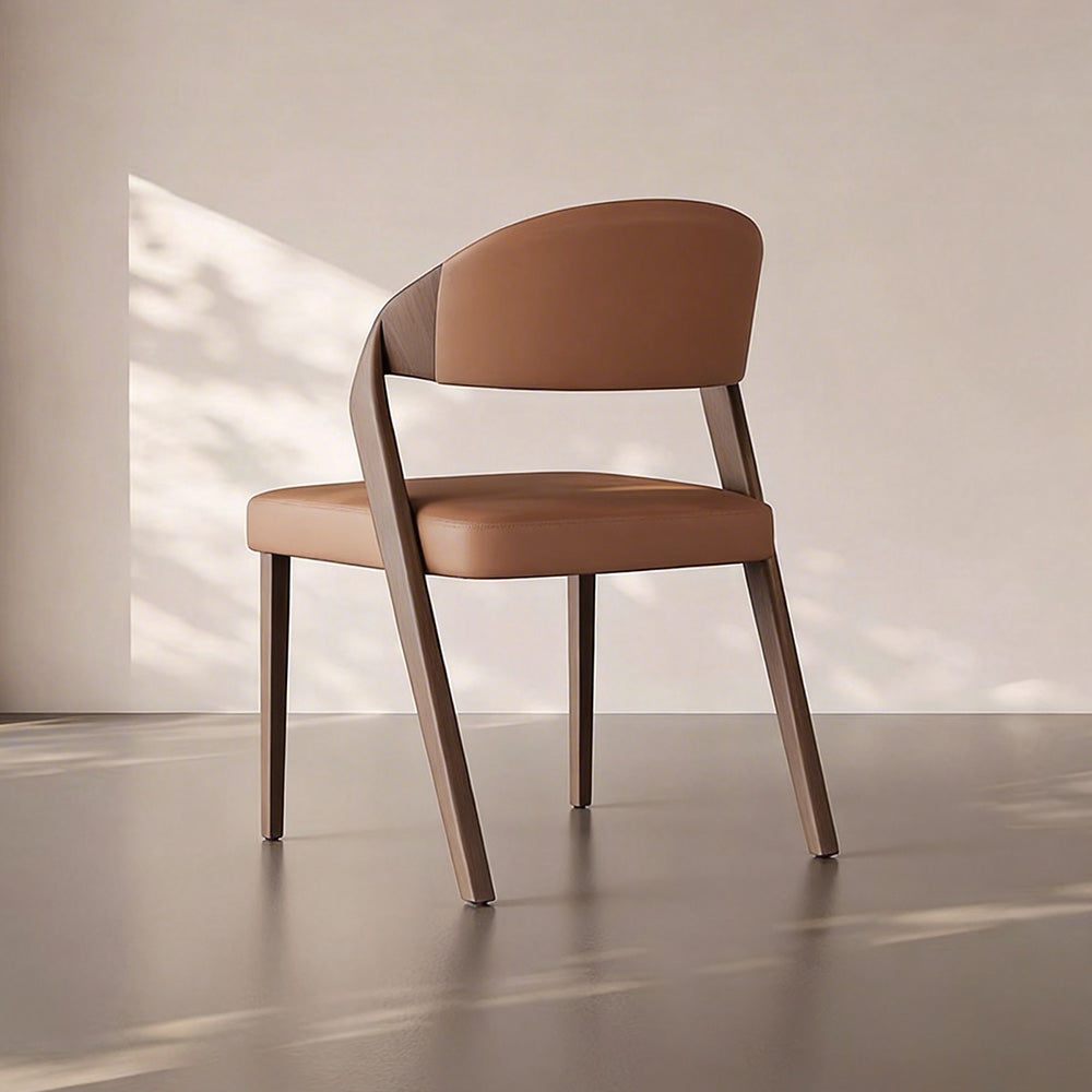 Modern Minimalist Dining Chair Set of 2 Elegant Cream Upholstery & Sculpted Wood Frame