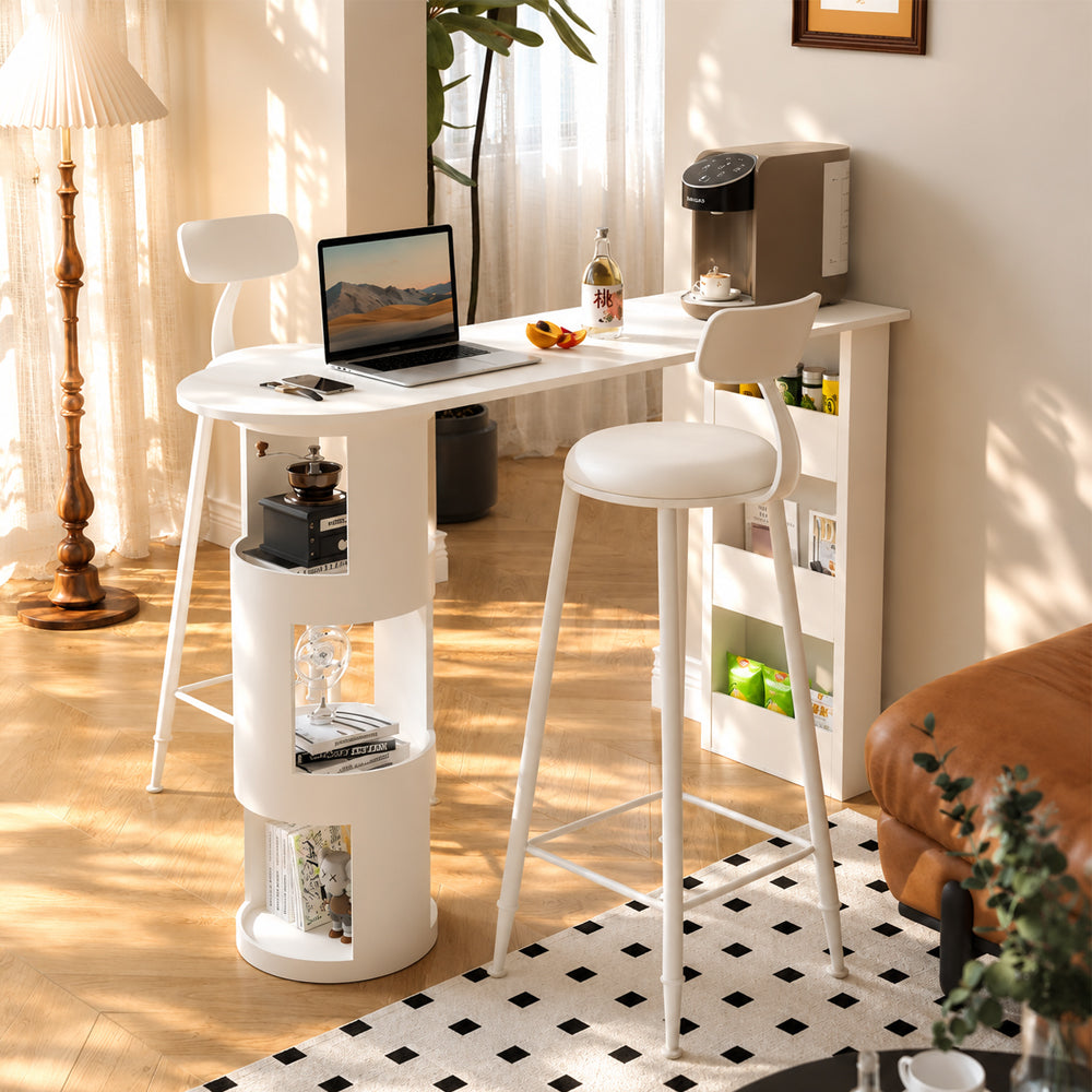 Multi Function White Sofa Side Bar Table with Layered Storage Space