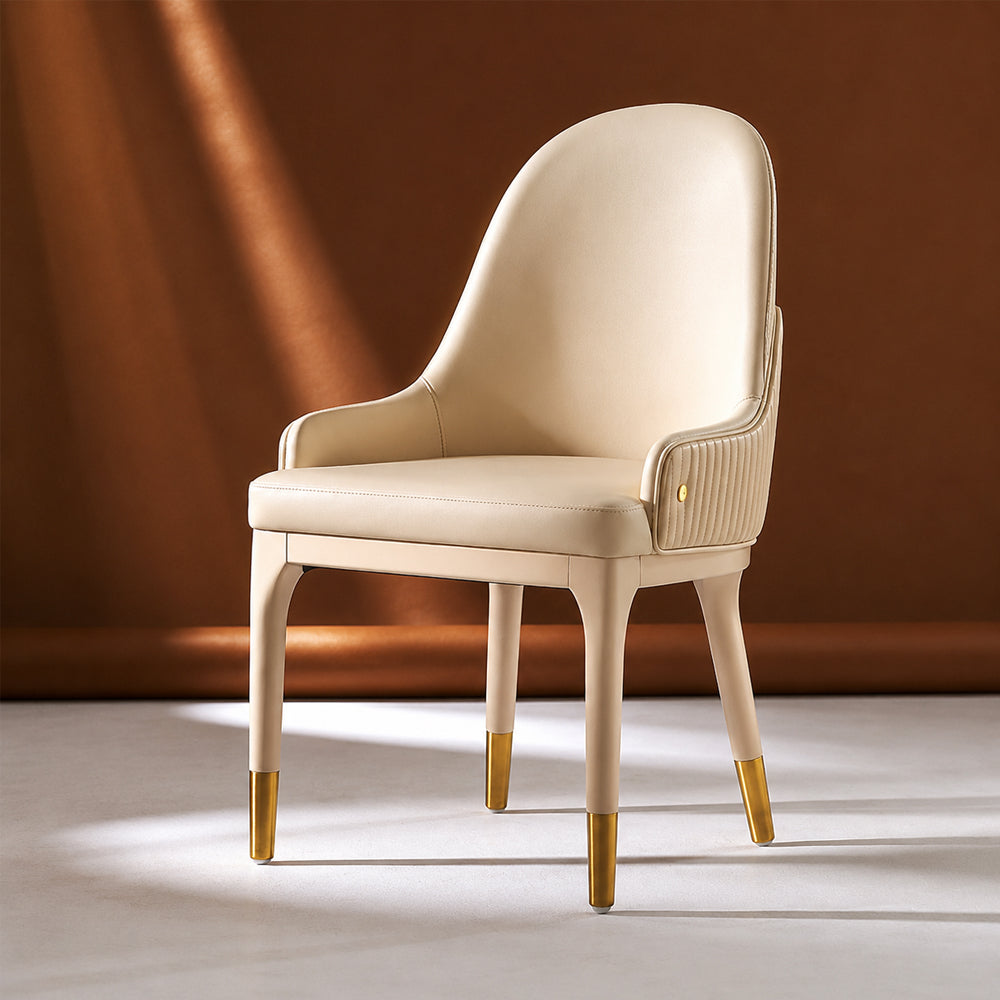 Modern Upholstered Dining Chair Set of 2 with Gold-Tipped Legs and Curved Armrests