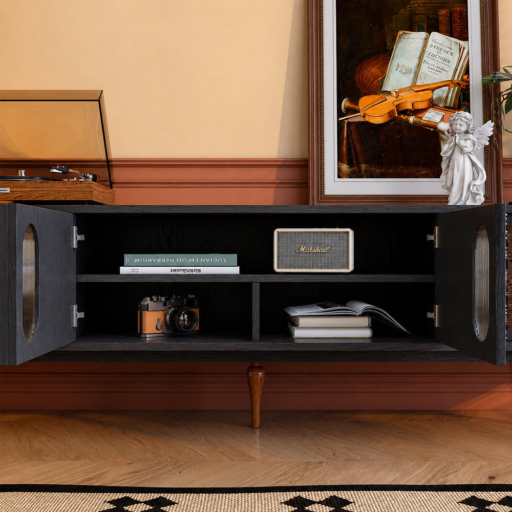 82.6" Jungle Print Mid Century Wood TV Stand