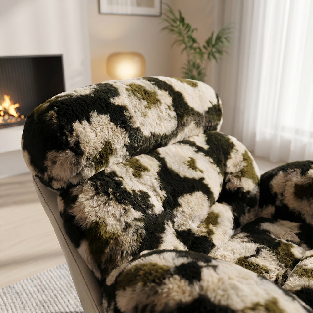Cozy Faux Fur Rocking Chair with Wooden Base