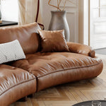 Load image into Gallery viewer, Modern Curved Leather Sofa Camel Upholstery Low Profile Contemporary Lounge Design

