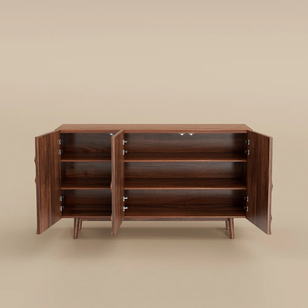 Walnut & Sintered-Stone Dining Set Oval Table + Matching Sideboard Cabinet